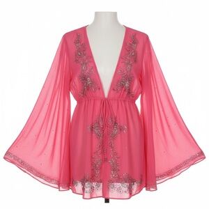 Pink Boho Sheer Embroidered Beaded Dress Tunic. Phoebecore